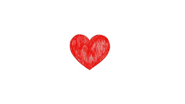 Red heart on white background. Hand Draw Animation. 4k Loop Video Footage. 