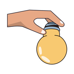 hand with bulb light idea isolated icon