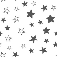 Star doodles seamless pattern. Hand drawn stars background texture.