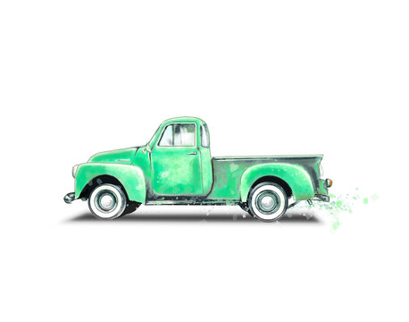 pickup, truck, car, vehicle, illustration, vector, auto, delivery, transport, road, vintage, drive, motor, icon, isolated, automobile, transportation, classic, white, background, automotive, wheel, re
