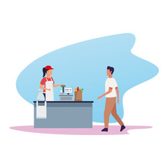 young man shopping in supermarket activity character