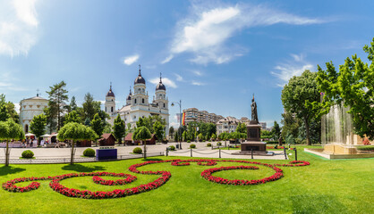 Landscape with central square in Iasi town, Moldavia, Romania