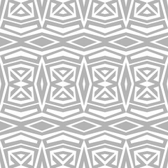 Monochromatic line art pattern over white background. Seamless geometric wallpaper. Grey and white tiling