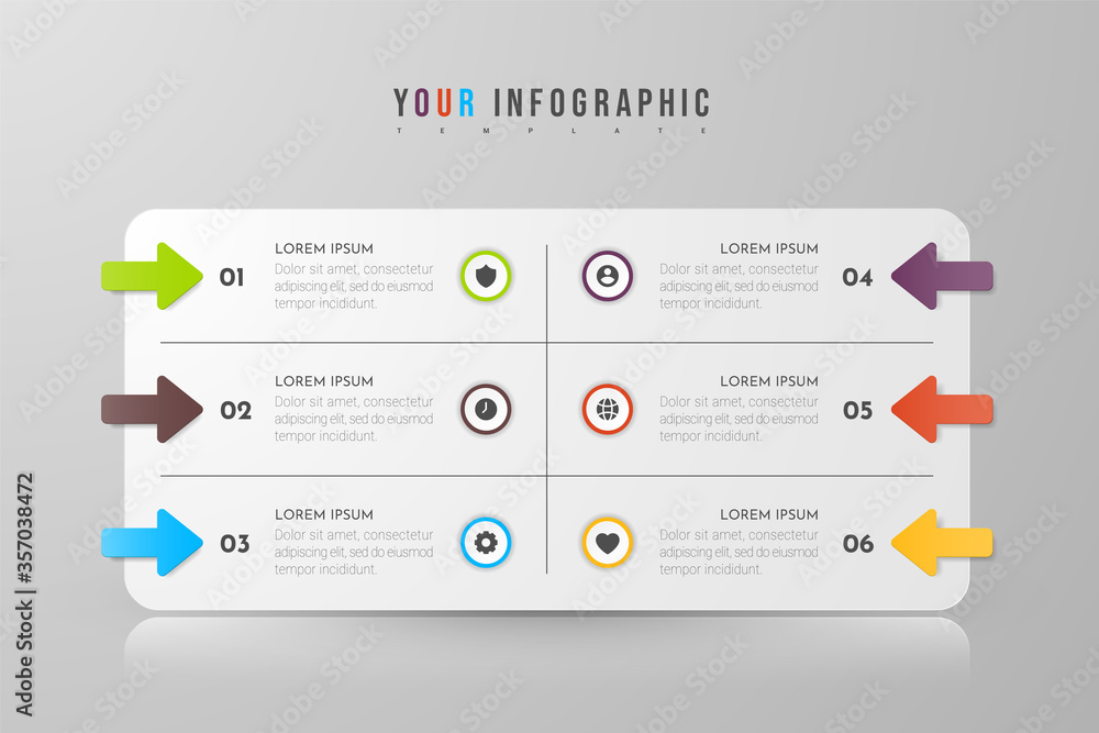 Aufkleber infographic concept design with 6 options, steps or processes. can be used for workflow layout, annu
