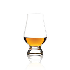 Nosing glass of single malt whisky or whiskey isolated on white.