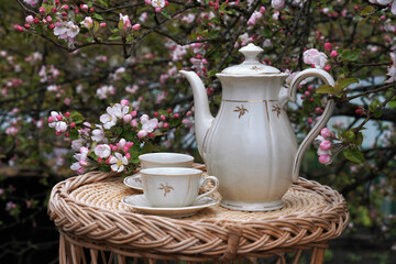 tea in the apples flowers garden