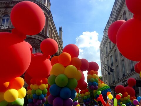 Rainbow color balloons at London Gay Pride parade
