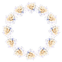 Round frame decorated with beautiful flowers, frame for invitations, wedding invitations, birthday.
