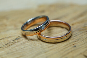 wedding rings on a table