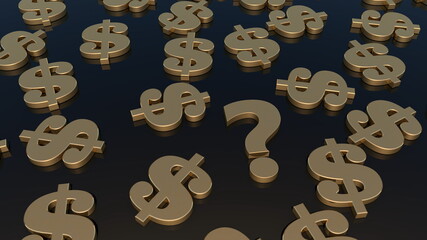 Concept of dollar signs and question mark