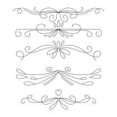 Set of hand drawn flourish dividers and borders. Hand drawn calligraphic flourishes.