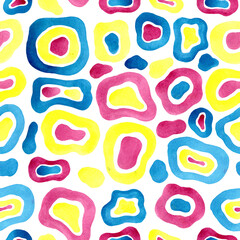 Seamless pattern with colorful circles and spots, watercolor 