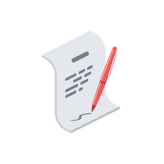 Document pen. Vector 3d isometric, color web icon, new flat style. Creative illustration design, isolated graphic idea for infographics.