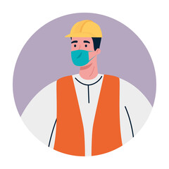 male constructer with mask design, Workers occupation and job theme Vector illustration