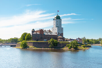 Fototapeta na wymiar VYBORG, RUSSIA - 07 JUNE 2020: Vyborg Castle, on an island in the Gulf of Finland. Monument of West European medieval military architecture.