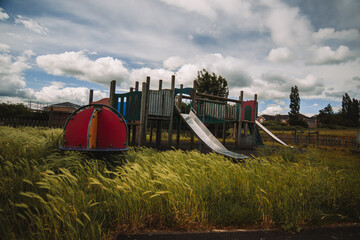 Abandoned Playground Overgrown Playgrown Empty Stormy Windy Day
