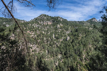 Mountains in Jabal Moussa nature park in Lebanon, view from the beginning of Chouwan Lake trail