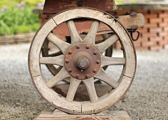 Old wagon wheel - sharp - obrazy, fototapety, plakaty