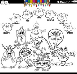 Fototapeta premium basic colors color book with monster characters