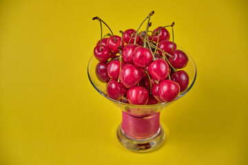 Fresh juicy red cherries. Macro.