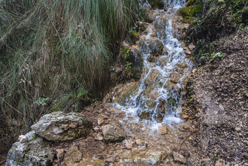 Waterfall on the trail to Chouwen Lake on the Abraham River in Jabal Moussa nature park in Lebanon