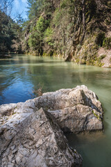 Chouwen Lake shore on the Nahr Ibrahim - Abraham River in Jabal Moussa nature park in Lebanon