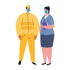 male constructer and woman with masks design, Workers occupation and job theme Vector illustration