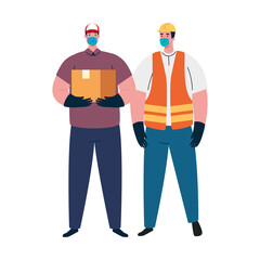 male constructer and delivery man with masks design, Workers occupation and job theme Vector illustration