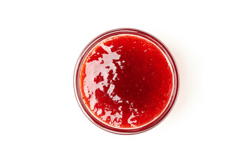 Delicious strawberry jam isolated on white background