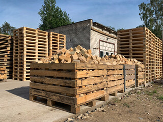  Production of wooden pallets in a village. Eastern Europe.