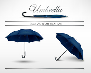blue umbrella vector illustration open and close. Different angles template © artkox