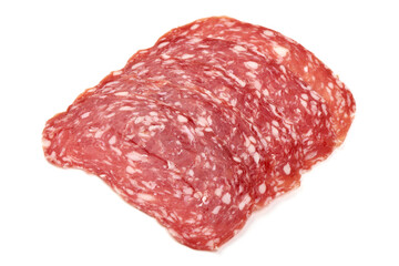 Spanish salchichon, jerked salami sausage, isolated on white background