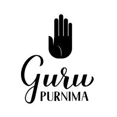 Obraz premium Guru Purnima calligraphy hand lettering isolated on white. Buddhist holiday for honoring spiritual and academic teachers. Vector template for typography poster greeting card, banner, flyer, sticker