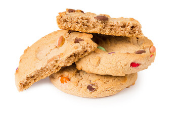 Chocolate chip cookies isolated on white background. Sweet biscuits