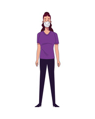 young woman wearing medical mask character