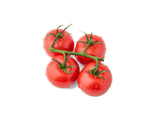 cherry tomatoes on a branch on a white background. view from above
