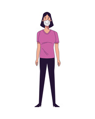young woman wearing medical mask character