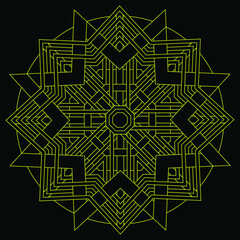 Golden Octagonal Mandala. Geometric mandala of octagonal star on black background. Perfect for packaging, greetings, promotion, background, printing, etc. 