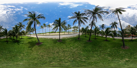 Fototapeta na wymiar 360 vr Miami Beach Lummus Park palm trees equirectangular photo