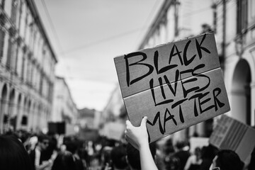 Turin, Italy Antifa protesters marching in the streets in support of BLM Black Lives Matter...