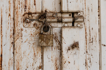 Rustic Black and white background of wooden plank lock