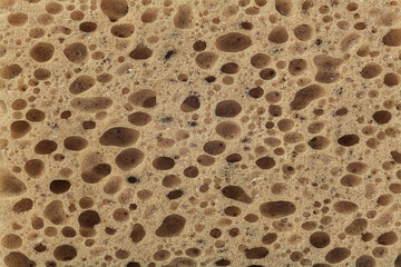Background from texture of the sponge for kitchen dishes. Natural background with hole close-up

