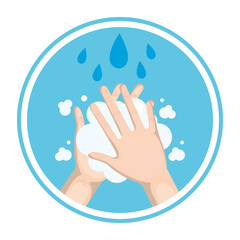 Hands washing with soap and water drops design, Disinfects clean antibacterial and hygiene theme Vector illustration