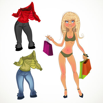 Fototapeta pretty nude blond shopping glamur girl with clothe