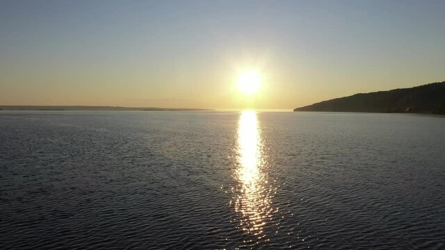 Sunrise over the river, Volga river
