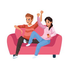 Obraz premium young couple seated in sofa avatars characters