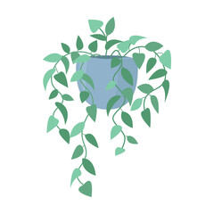 A hanging houseplant growing in pot color flat isolated editable illustration. Home and office interior design