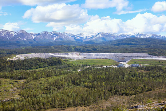 On a hike to Svadhylle in glorious summer weather, Brønnøy municipality, Nordland county - View of the marble mine