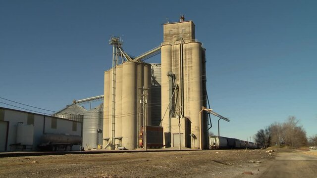 grain elevator and rail yard in rural Kansas