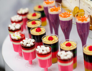 colorful cakes and desserts with fresh fruits